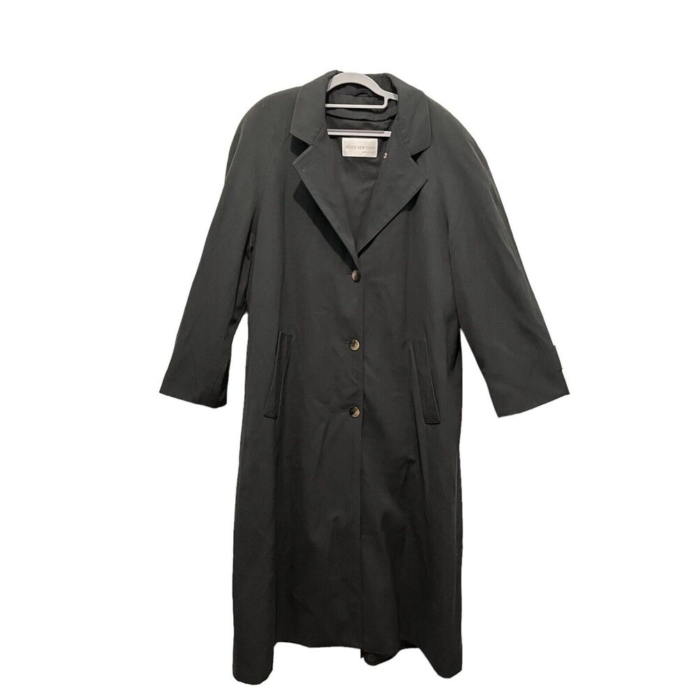 Jones New York Wool Trenchcoat Zip Out Liner Women M L Olive Green Made in USA